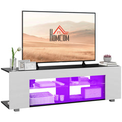 HOMCOM Multi-Shelf TV Cabinet, with Adjustable LED Lights - White