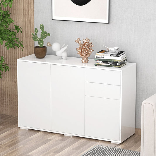 HOMCOM High Gloss Frame Sideboard, Side Cabinet, Push-Open Design with 2 Drawer for Living Room, Bedroom, White