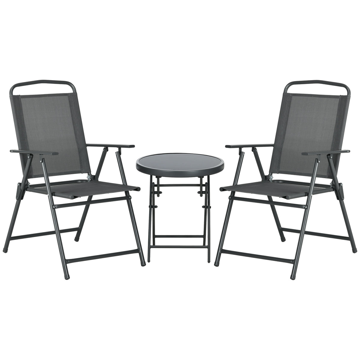 Outsunny Three-Piece Garden Seat Set, with Glass-Top Table - Dark Grey