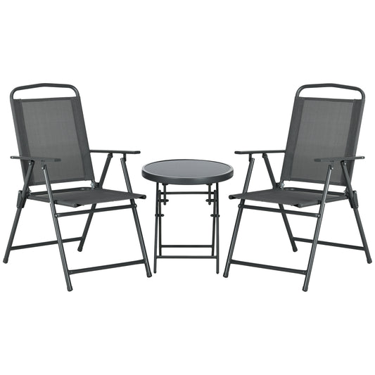 Outsunny Three-Piece Garden Seat Set, with Glass-Top Table - Dark Grey