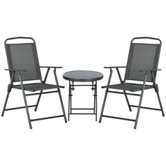 Outsunny Three-Piece Garden Seat Set, with Glass-Top Table - Dark Grey