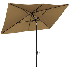 Outsunny 2 x 3(m) Garden Parasol Umbrella, Rectangular Outdoor Market Umbrella Sun Shade with Crank & Push Button Tilt, 6 Ribs, Aluminium Pole, Brown