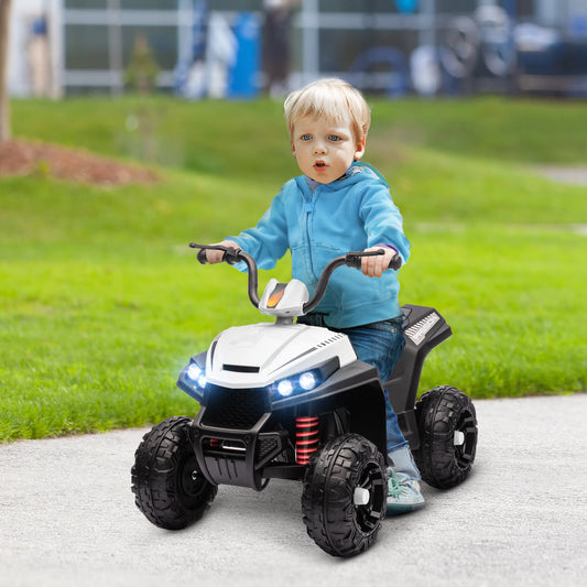 AIYAPLAY 12V Kids Electric Quad Bike w/ Spring Suspension System, Forward, Backward, LED Light, Music, MP3, White