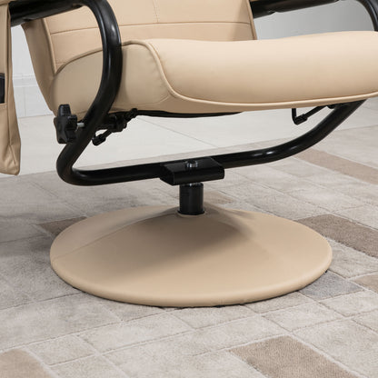 HOMCOM Swivel Recliner Chair and Footstool, Faux Leather Massage Recliner Armchair with Remote Control and Round Wrapped Base, Cream