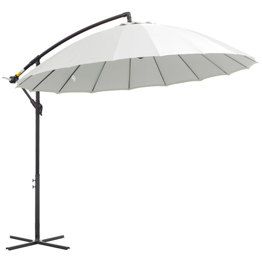 Outsunny 3(m) Cantilever Umbrella 18 Ribs & Vents Adjustable Angle for Patio Cream White