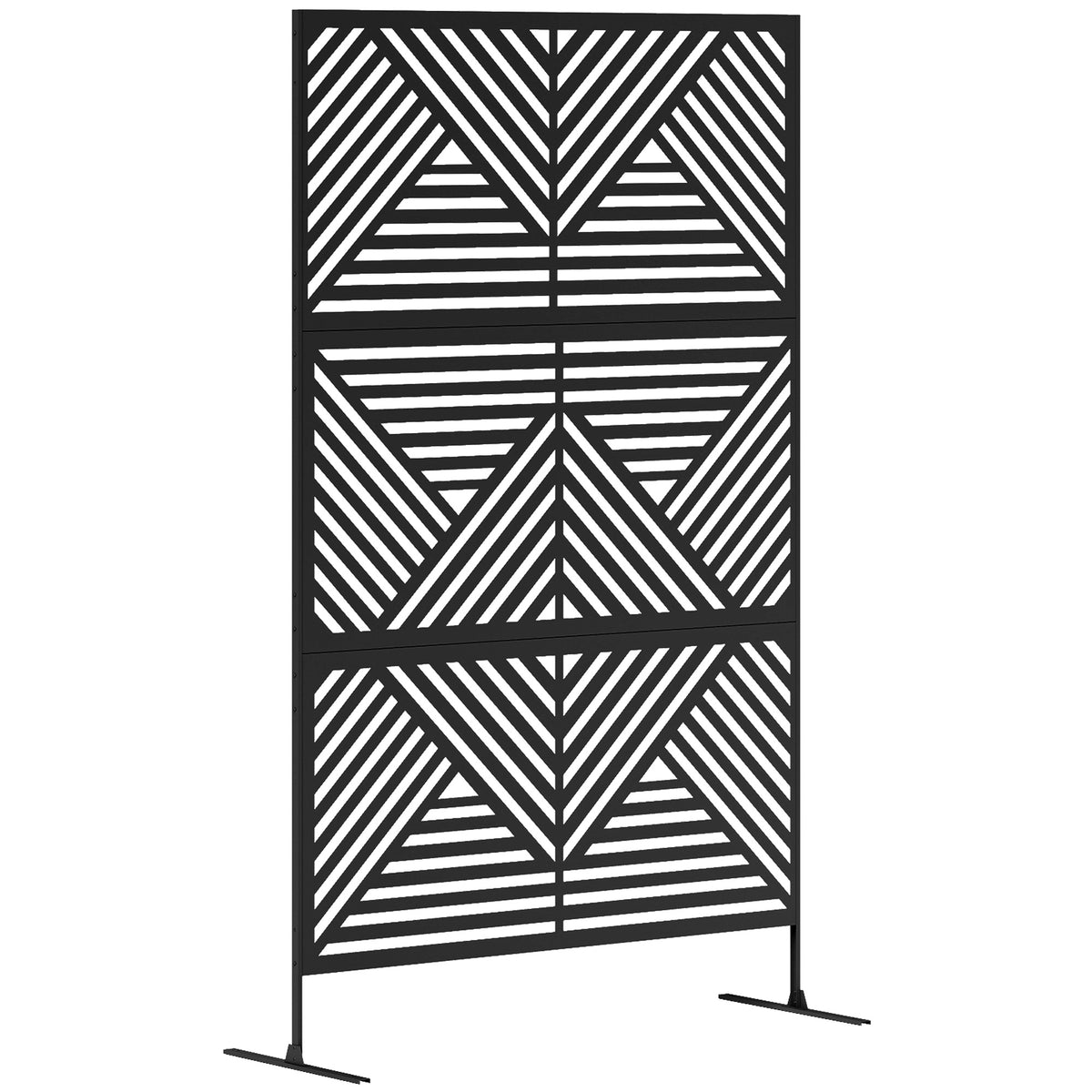 Outsunny Decorative Garden Privacy Screen with Stand, 6.5FT Freestanding Metal Outdoor Divider, Decorative Privacy Panel with Expansion Screws for Garden Pool Hot Tub, Rhombus Style, Black