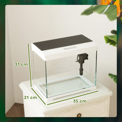 PawHut 17L Glass Fish Tank with Filter System, LED Light, Water Pump, for Betta, Goldfish, Shrimps, White