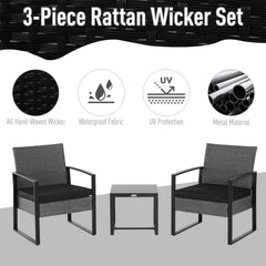 Outsunny 2 Seater Rattan Patio Set W/ Cushions-Grey/Black