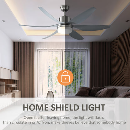 HOMCOM Reversible Ceiling Fan with Light, 6 Blades Indoor Modern Mount LED Lighting Fan with Remote Controller, for Bedroom, Living Room, Silver