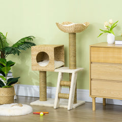 PawHut Cat Tree, with Scratching Posts, Bed, Cat House - Natural Finish