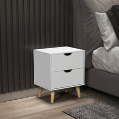 HOMCOM Bedside Table, Bedside Cabinet with 2 Drawers, Side End Table with Pine Wood Legs for Bedroom Living Room, White