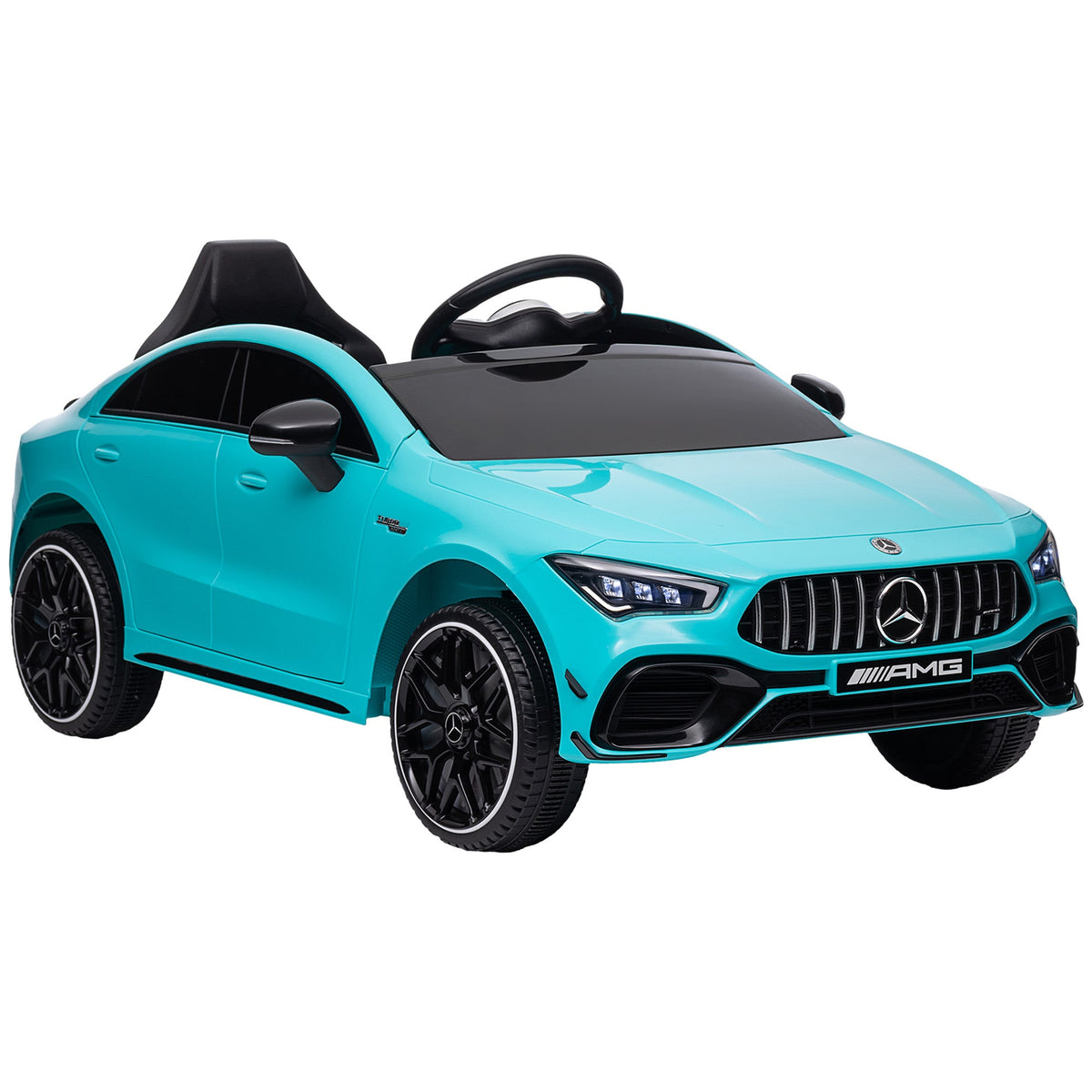 AIYAPLAY Mercedes-Benz AMG CLA 45 Licensed 12V Kids Electric Car Ride on Car w/ Remote, Suspension Lights Music Horn - Light Blue