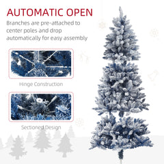 HOMCOM 6ft Flocked Artificial Christmas Tree with 700 Snow Frosted Tips, Metal Stand, Snowy Hinged Xmas Tree, Blue