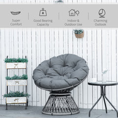 Outsunny 360√Ç¬∞ Swivel Rattan Papasan Moon Bowl Chair Round Lounge Garden Wicker Basket Seat with Padded Cushion Oversized for Outdoor Indoor, Grey