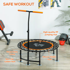 HOMCOM 40" Fitness Trampoline with Adjustable Handle, Rebounder Trampoline Mini Jumper for Indoor Exercise Workout, Support Up to 100kg, Orange