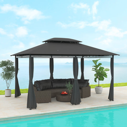 Outsunny 3 x 4m Steel Gazebo, with Curtains - Black