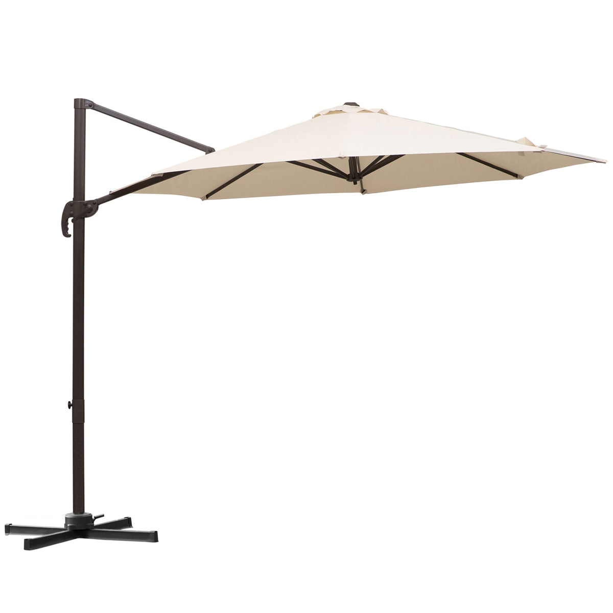 Outsunny 3M Banana Parasol Hanging Cantilever Umbrella W/ Cross Base Hand Crank Aluminium Frame 360√Ç¬∞Rotation Hand Crank-Beige