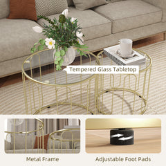 HOMCOM Elliptical Cut-Out Nesting Tables - Gold-Tone