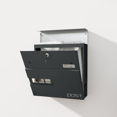 HOMCOM Locking Galvanised Steel Letterbox - Charcoal Grey/Black