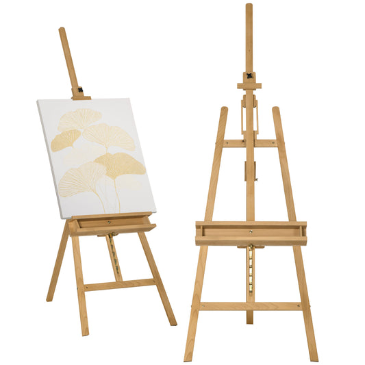 Vinsetto Artist Easel Stand for Wedding Sign with Brush Holder, Beech Wood A-Frame Tripod Studio Easel, Portable Adjustable Art Stand for Painting, Sketching, Exhibition, Holds Canvas up to 120cm