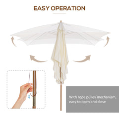 Outsunny 2 x 3m Wooden Garden Parasol Umbrella Outdoor Sun Shade Canopy, Cream White