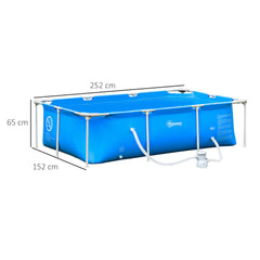 Outsunny Steel Frame Pool with Filter Pump, Filter Cartridge, Reinforced Sidewalls Rust Resistant Above Ground Swimming Pool 252 x 152 x 65cm, Blue