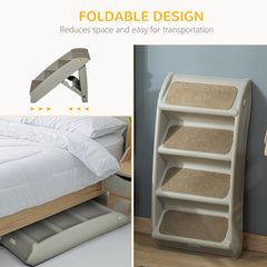 PawHut Foldable Four-Step Pet Stairs, for Cats, Small Miniature Dogs, with Non-Slip Mats 62 x 38 x 49.5cm - Grey