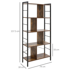 HOMCOM Industrial Storage Unit, 5 Tiers Bookcase with Open Compartments for Office Living Room, Bedroom, Rustic Brown and Black