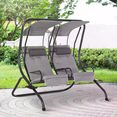 Outsunny Canopy Swing 2 Separate Relax Chairs w/ Handrails and Removable Canopy Grey