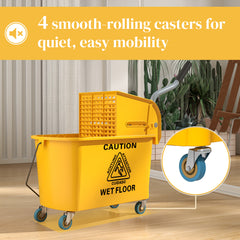 HOMCOM Mop Bucket with Wringer Set on Wheels for Floor Cleaning, 20 Litre Side Press Wringer with Handle and Mop, Yellow