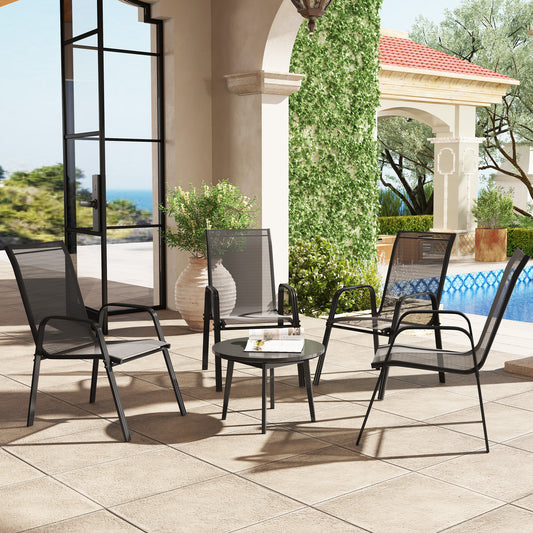 Outsunny Set of Four Stackable Mesh Seat Chairs - Black