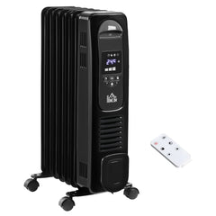 HOMCOM 1500W Digital Oil Filled Radiator, 7 Fin, Portable Electric Heater with LED Display, Built-in Timer, 3 Heat Settings, Safety Cut-Off and Remote Control, Black