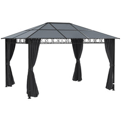 جناح حديقة من Outsunny Hardtop Gazebo مع سقف من البولي كربونات المقاوم للأشعة فوق البنفسجية، وستائر، وإطار من الفولاذ والألومنيوم، 3 × 4 أمتار، باللون الرمادي