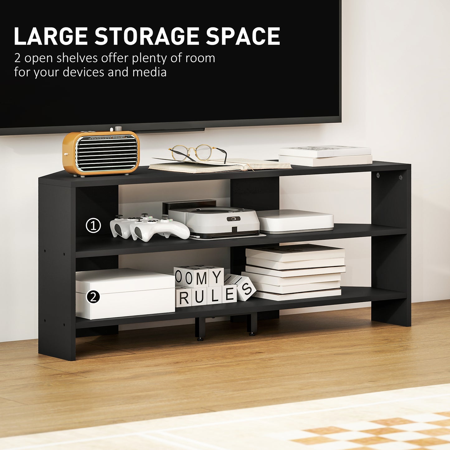 HOMCOM Corner TV Stand with 2 Open Shelves for 47 Inch TV - Black
