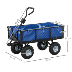 Outsunny 114L Steel Frame Garden Cart Trolley - Blue