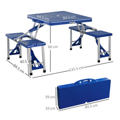 Outsunny 4 Seater Aluminum Portable Picnic Table with Foldable Seats Blue