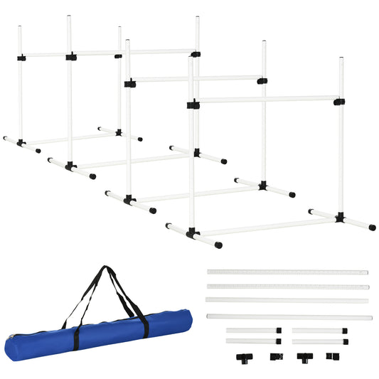 PawHut 4 Pieces Dog Agility Training Equipment, Adjustable Height Jumps Hurdle with Carrying Bag for Outdoor, White