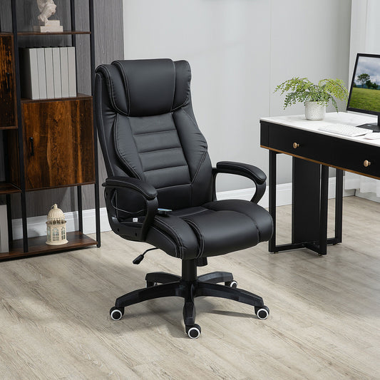 Vinsetto Office Chair with 6-Point Maaage and Back Heat, PU Desk Chair with Padded Seat and Armrest, Computer Chair with Tilt Function for Home, Black