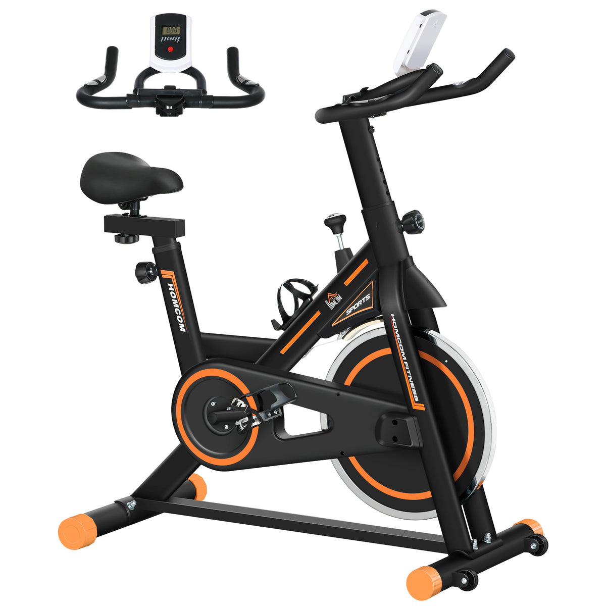 HOMCOM Exercise Bike, Indoor Cycling, with LCD Display, Heart Rate, Sensor - Black and Orange