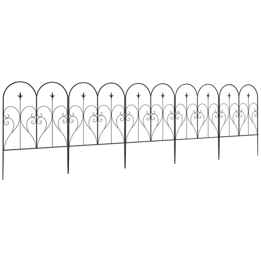 Outsunny Set of Five Decorative Heart Metal Fence Panels - Black