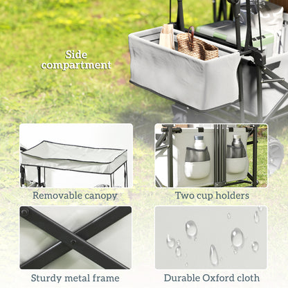 Outsunny Folding Trolley Cart Storage Wagon Beach Trailer 4 Wheels with Handle Overhead Canopy Cart Push Pull for Camping, Grey