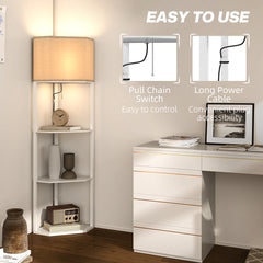 HOMCOM Three-Shelf Corner Floor Lamp - White