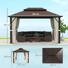 Outsunny 3 x 4m Hardtop Gazebo Canopy with UPF30+ Double Polycarbonate Roof, Aluminium Frame Garden Gazebo Permanent Pavilion with Mosquito Netting and Curtains for Patio, Deck, Beige