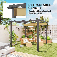 Outsunny 3 x 3m Aluminium Pergola, with Retractable Roof - Khaki