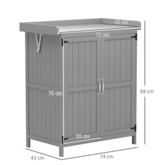 Outsunny Wooden Garden Shed, Garden Tool Storage Shed with Hinged Roof and Shelf, Outdoor Storage Cabinet with Double Doors, Grey