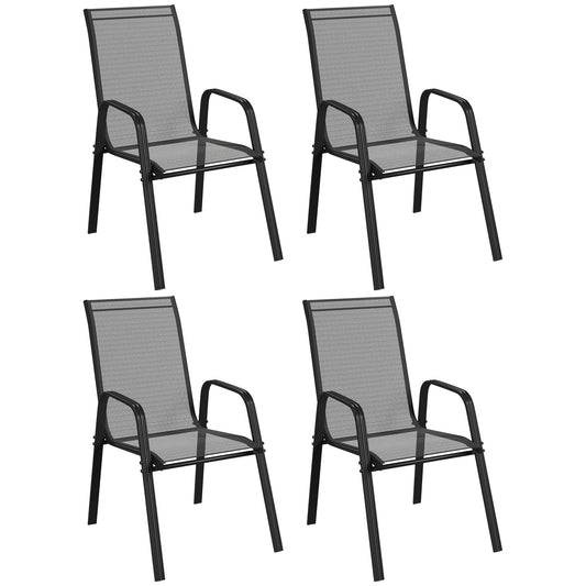 Outsunny Set of Four Stackable Mesh Seat Chairs - Black