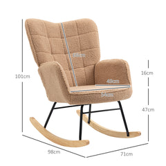 HOMCOM Soft Fleecey Rocking Wingback Chair - Light Brown