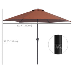 Outsunny 2.6M Garden Parasol Umbrella with Tilt and Crank, Outdoor Sun Parasol Sunshade Shelter with Aluminium Frame, Coffee