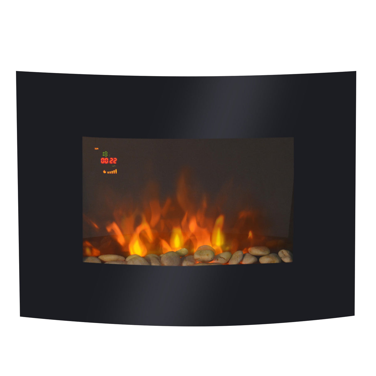 HOMCOM Led Wall Mounted Fireplace Curved Glass Electric Fire Place Fire Place 7 Colour Side Lights Slimline, 900/1800W, 65cm x 52cm