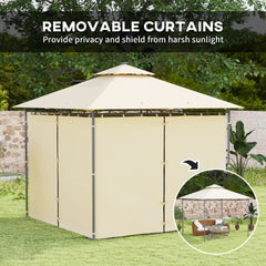 Outsunny 3 x 3 m Solar LED Metal Gazebo - Beige